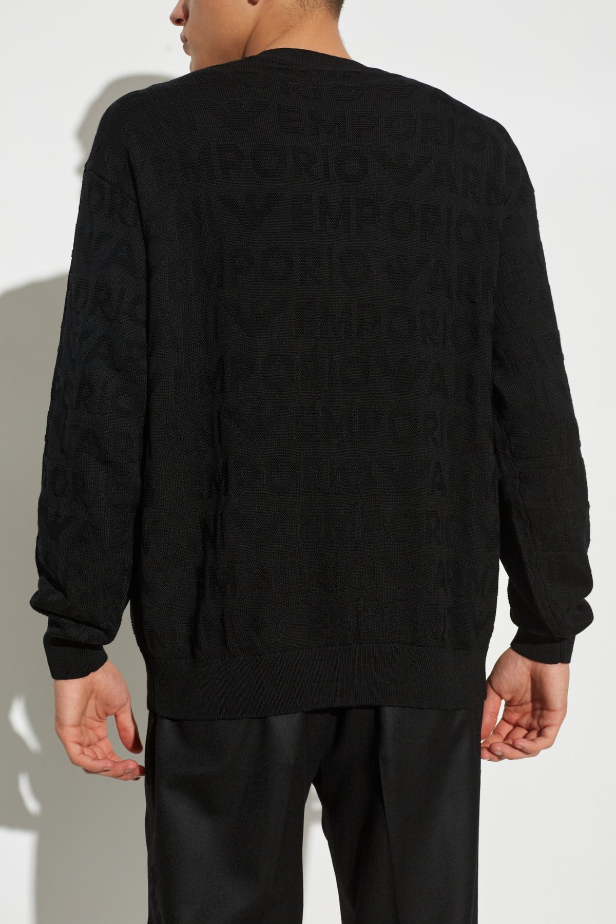 Emporio Armani-Men's Black Wool Sweater - 100% Crew Neck, Long Sleeve, 6D1Mxk 1Mjnz-0999 2