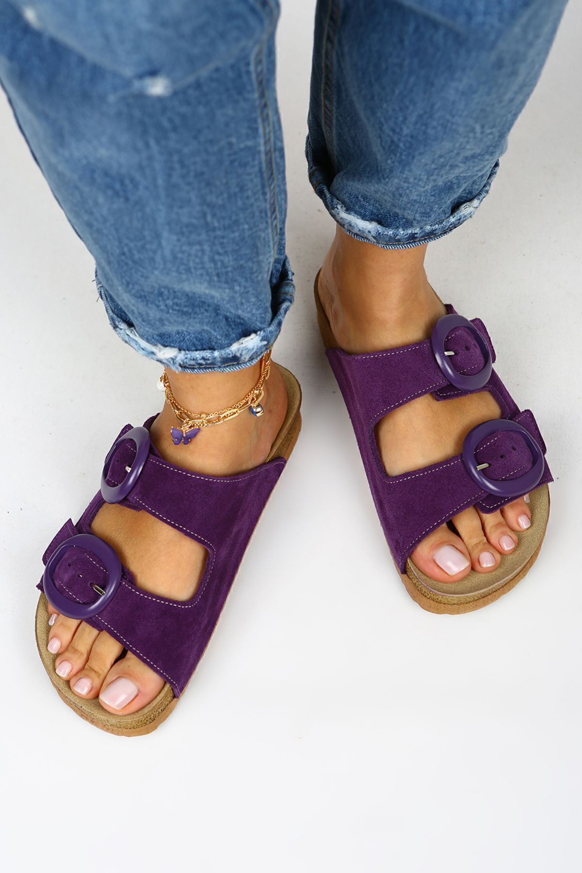 دمپایی بنفش زنانه Eron Legine چرمی Purple Slipper Manijero