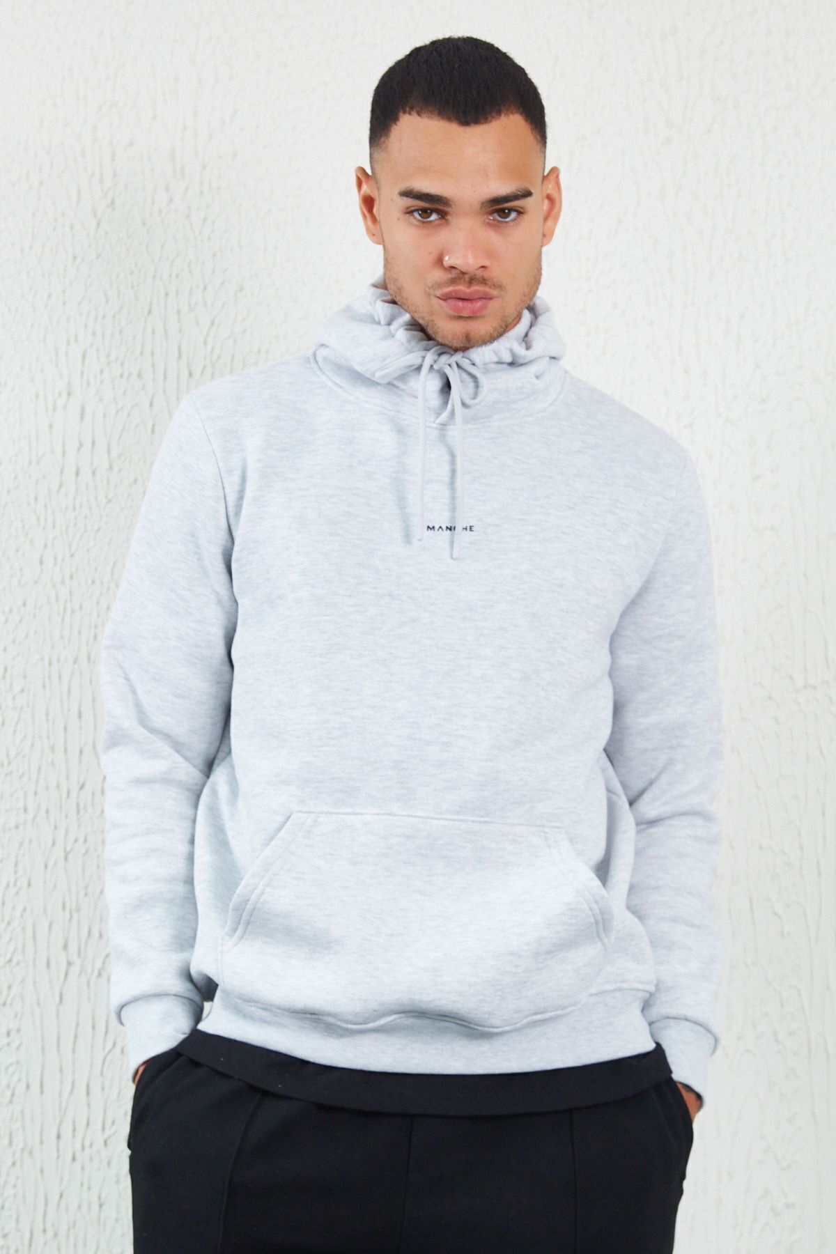 Kar Melanj Kapüşonlu Basic Minimal Baskılı Sweat Füme | MEW227697-01