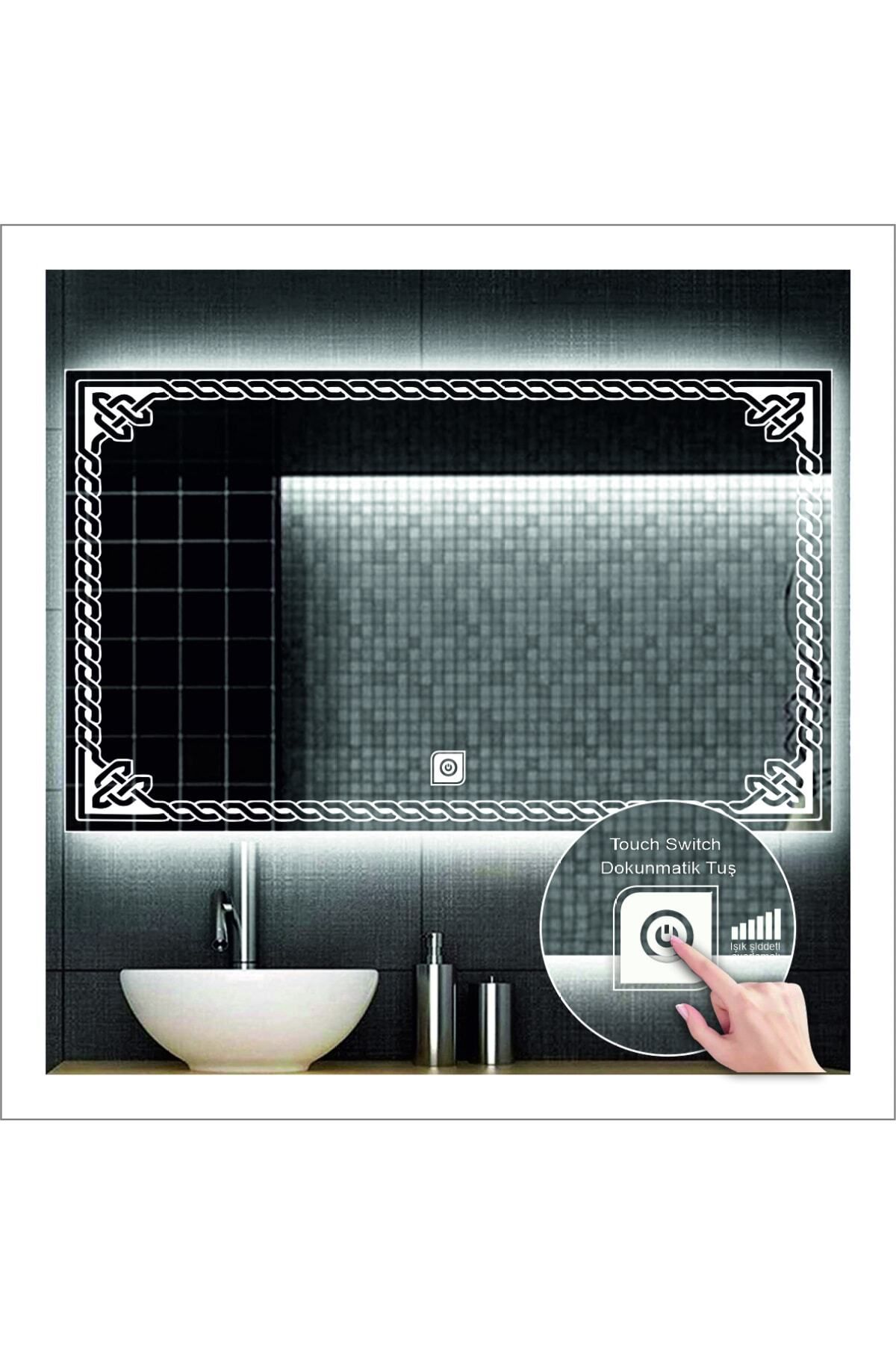 GLOBAL LED MIRROR-80x120 Cm Daylight LED Design Sandblasted Touch Button Bathroom Mirror Makeup Mirror with Light 5