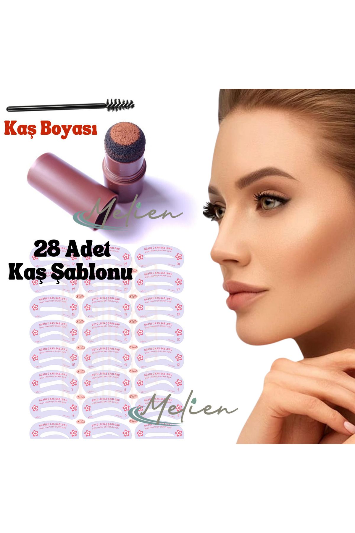 Melien Yeniden Kullanılabilir 28 Adet Kaş Kirpik Şablonu Şekillendirici Kaş Boyası Topiği Damgası Pudrası