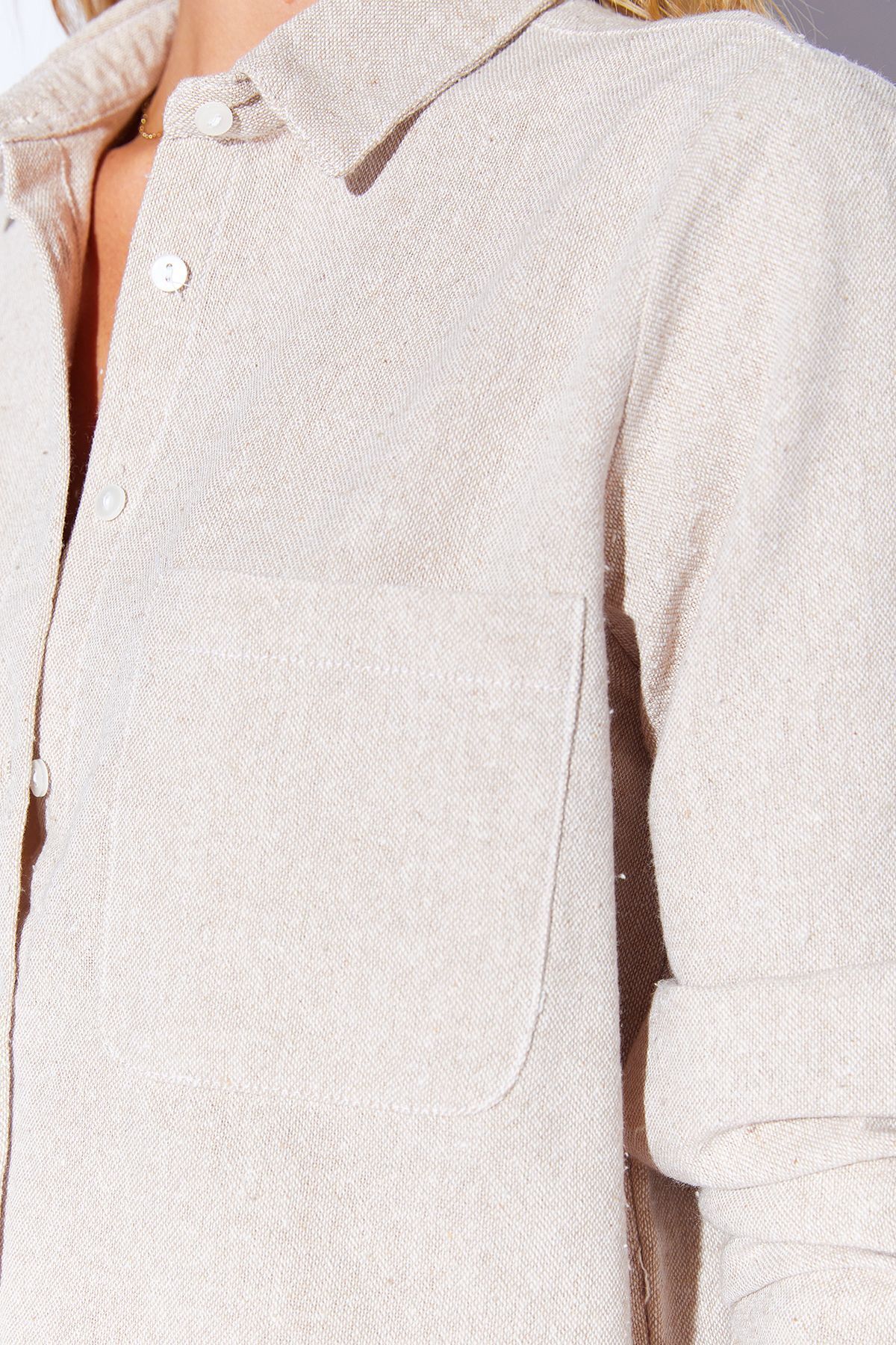 Manche-Women's Cotton Shirt - Stone Epaulettes, MKS 166741 -01 4
