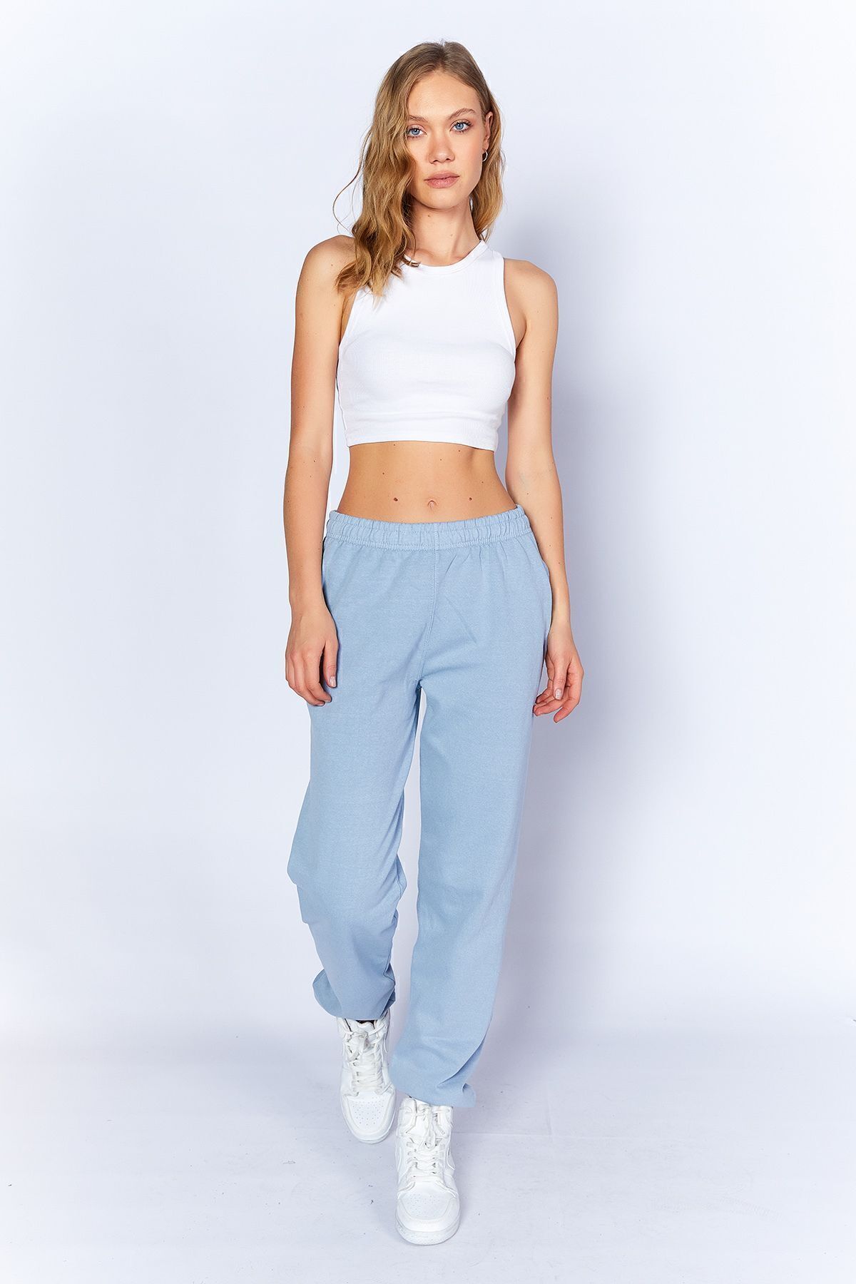 Mavi Eskitme/Soluk Efektli Regular/Normal Kalıp Jogging Eşofman Altı | MKW688853-01