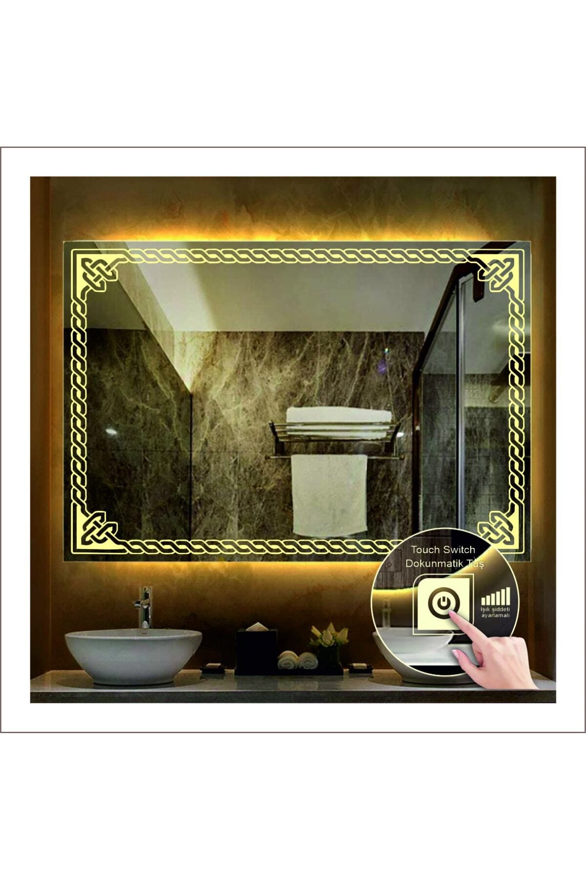 GLOBAL LED MIRROR-80x120 Cm Daylight LED Design Sandblasted Touch Button Bathroom Mirror Makeup Mirror with Light 1