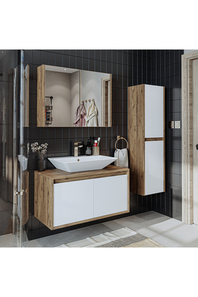 ROOMART Roomarttm7.3 Lavabolu Ahşap-mat Beyaz Mdf 85 Cm Banyo Dolabı+aynalı B...