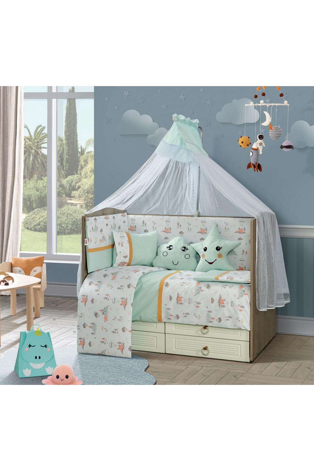Tugu Home&baby Safari %100 Pamk 11 Parça 70x130 Cm Beşik Uyku Set,bebek Uyku Takımı,anne Yanı Set