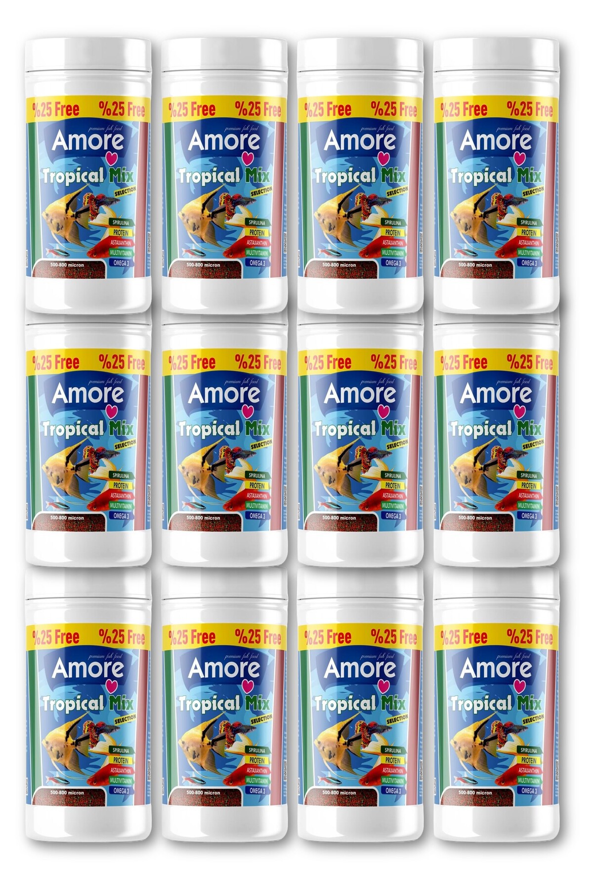 AMORE Lepistes-Melek-Plati-Moli Balığı Granül Yemi 12x125 ml Tropikal Mix Selection