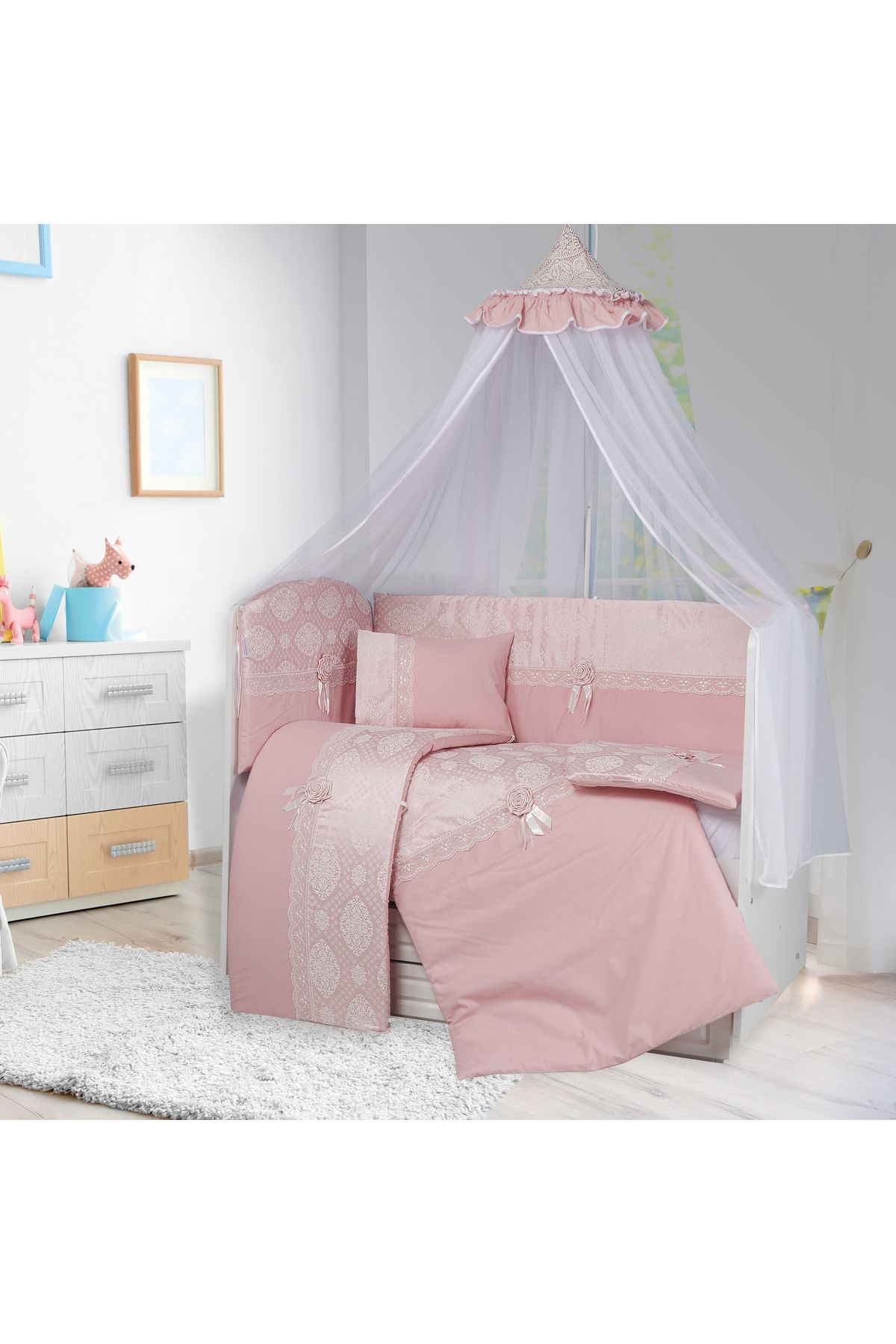 Tugu Home&baby Ebrar %100 Pamuk 9 Parça 70x130 Cm Beşik Uyku Seti,bebek Uyku Takımı,anne Yanı Set