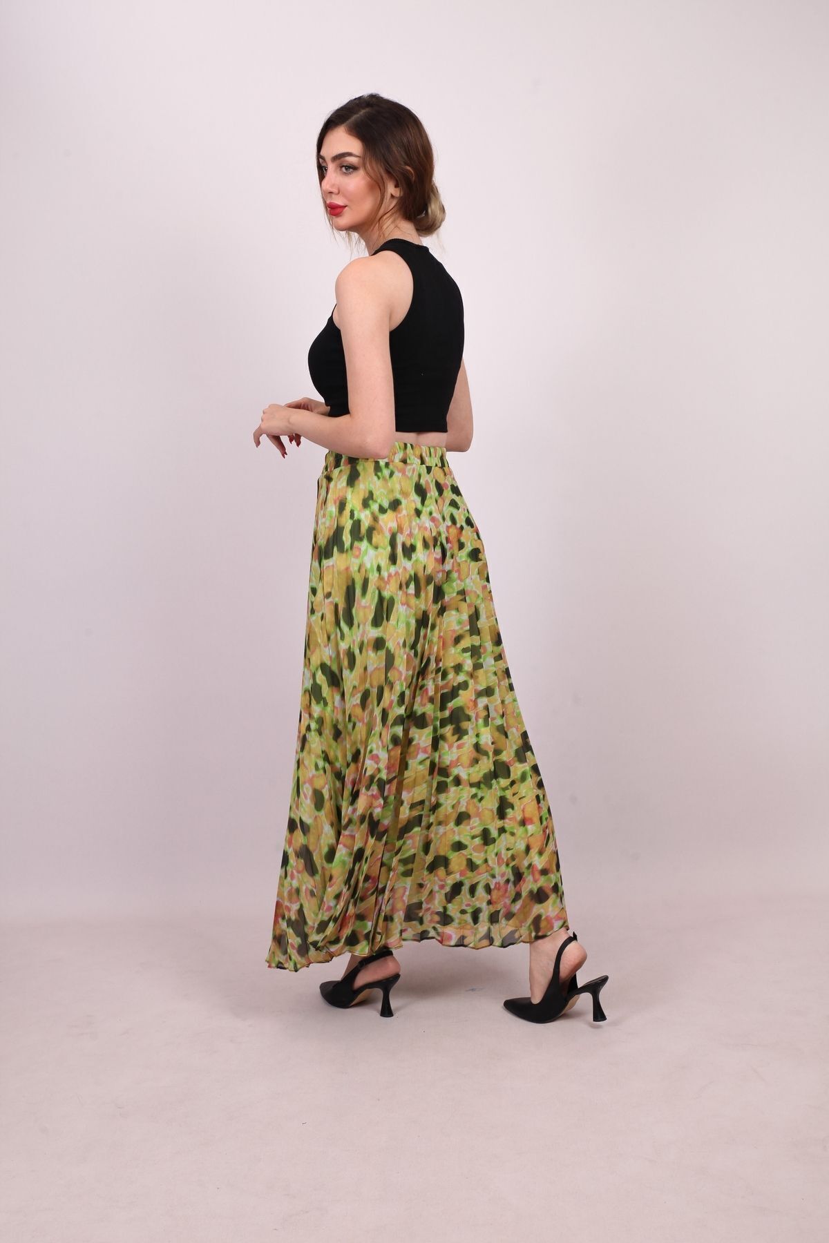 Jacket production-Long Chiffon Etetk - Lined, Elastic Waist and Pleated Pattern 4