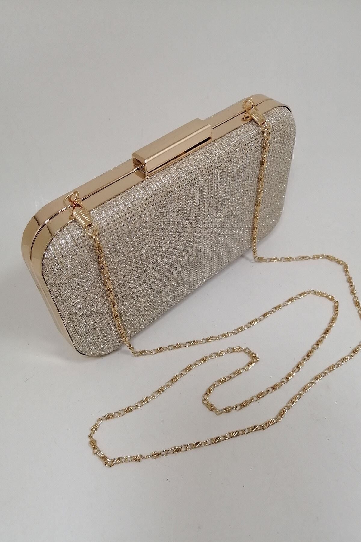 PARKTAN Altın Simli Abiye Clutch Portföy Çanta görsel 5