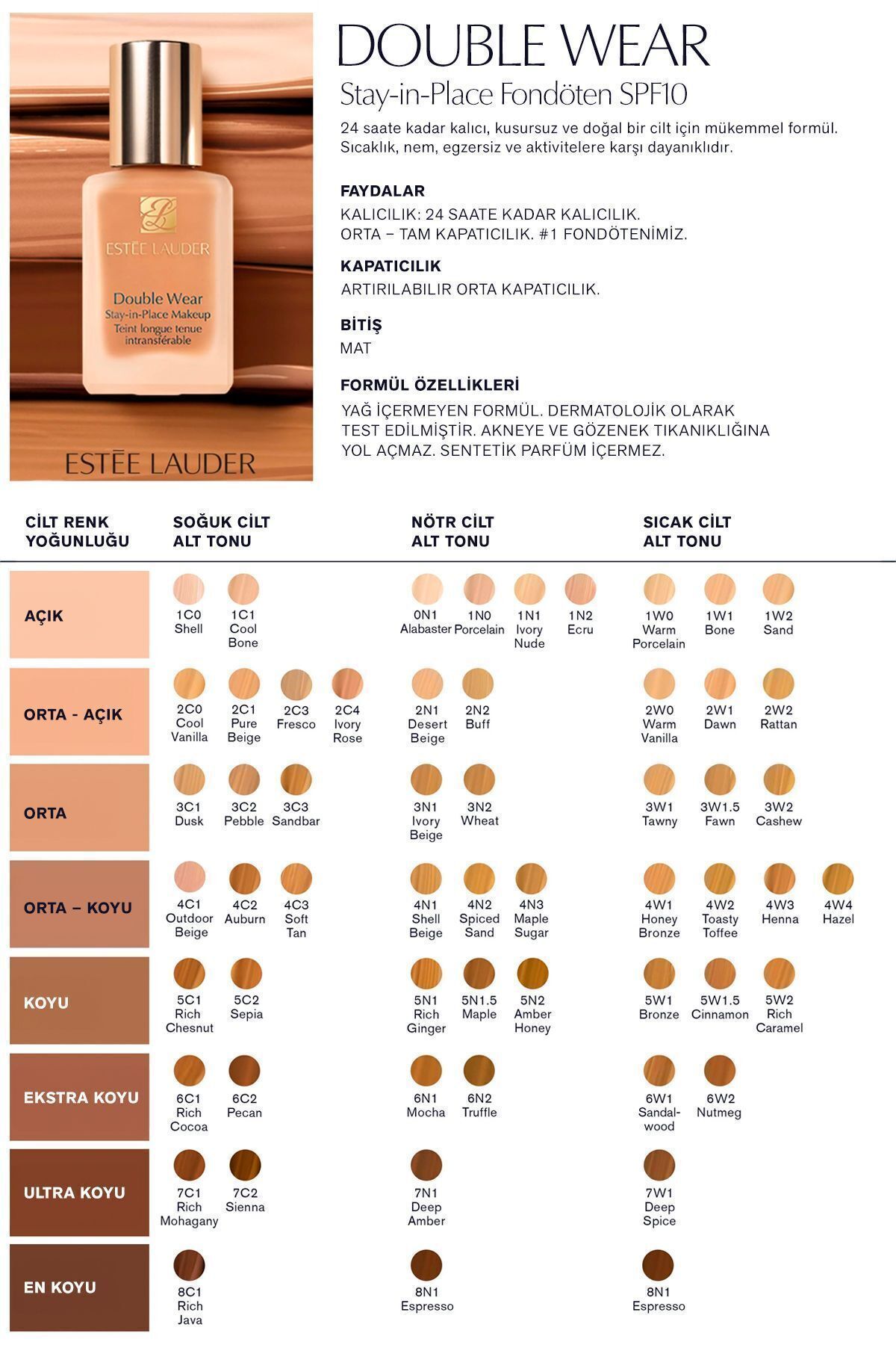 Estee Lauder پایه ثابت و مات پایه ثابت دو برابر با SPF 10 (1W0 پورسلن گرم) 30 میلی لیتر