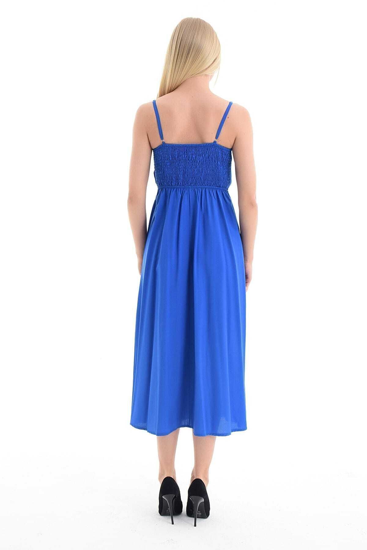  Saks ön düğmeli kroşetalı ayarlı elbise | Elb31554