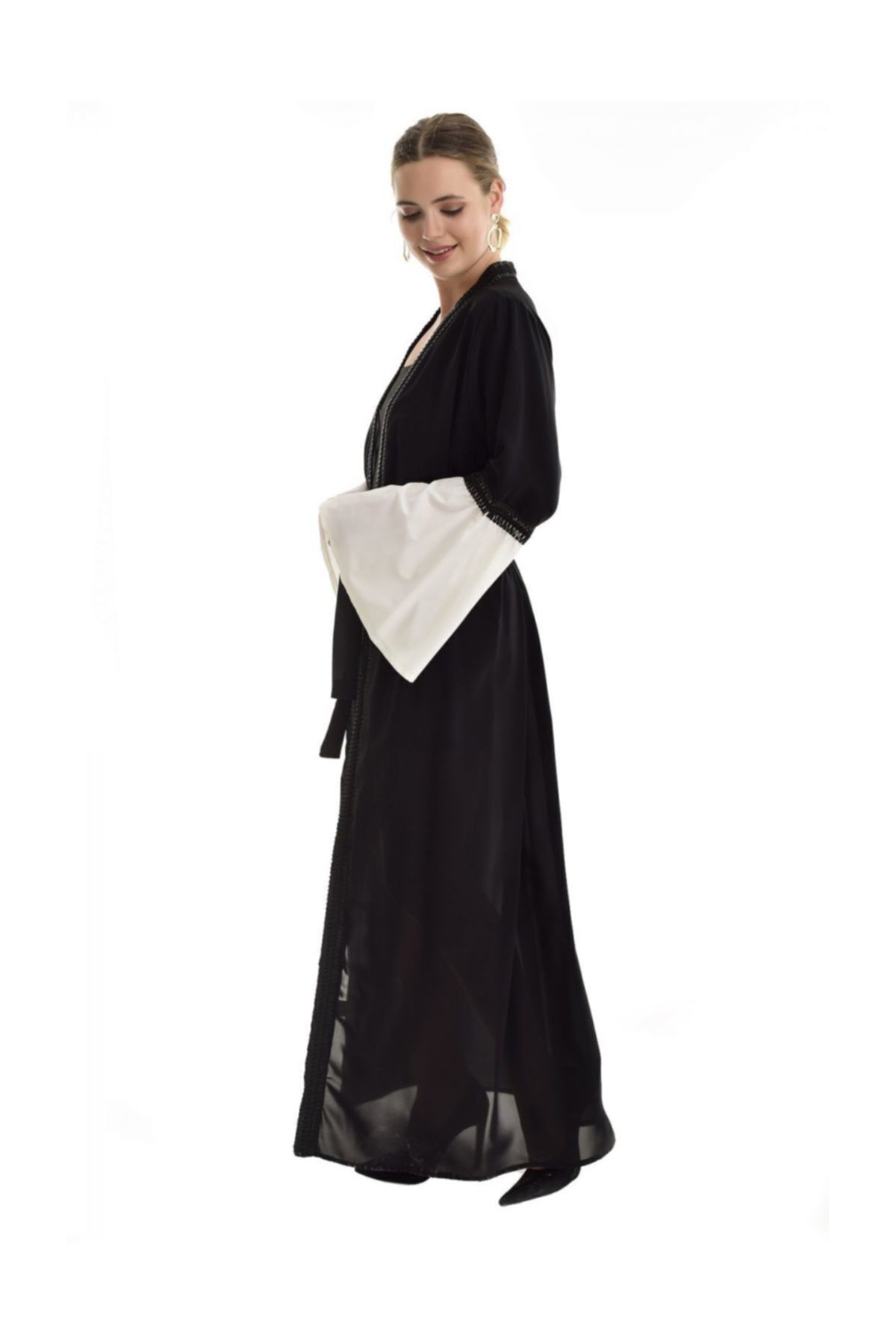  Sense Siyah Deri Şeritli Kaftan Ferace