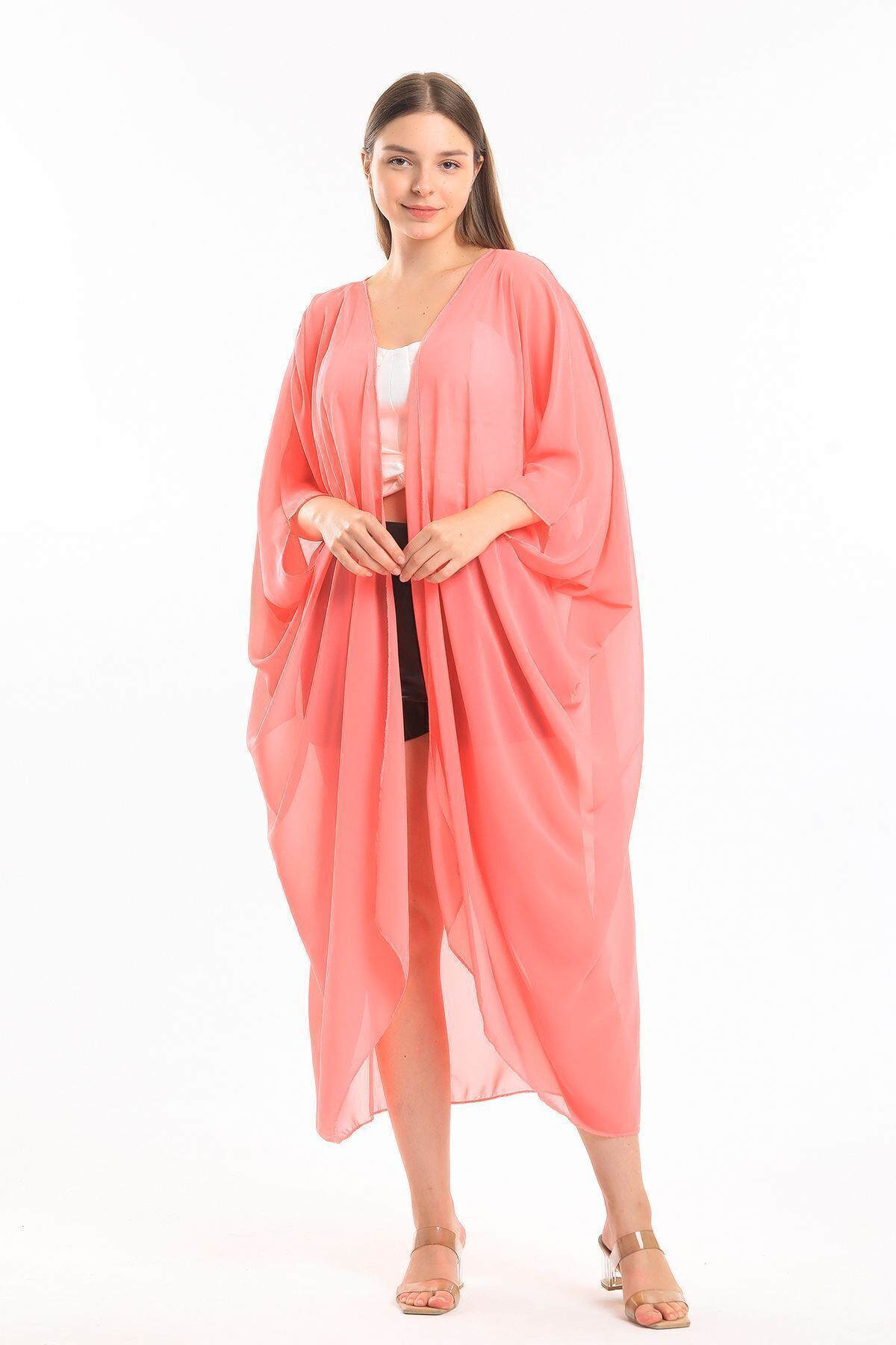  Sense Şeker Pembe Şifon Plaj Kimono | ELB33597