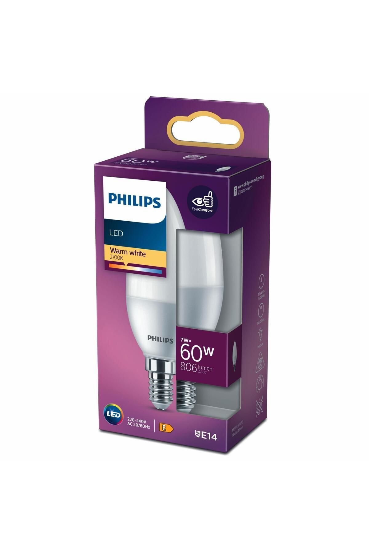 Philips Led 60w Mum Ampul Sarı Işık E14 Ince Duylu