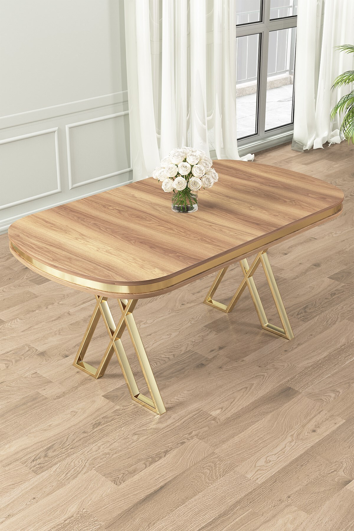 Hazar 90x168 Fixed Lacquer Panel Table Gold Leg