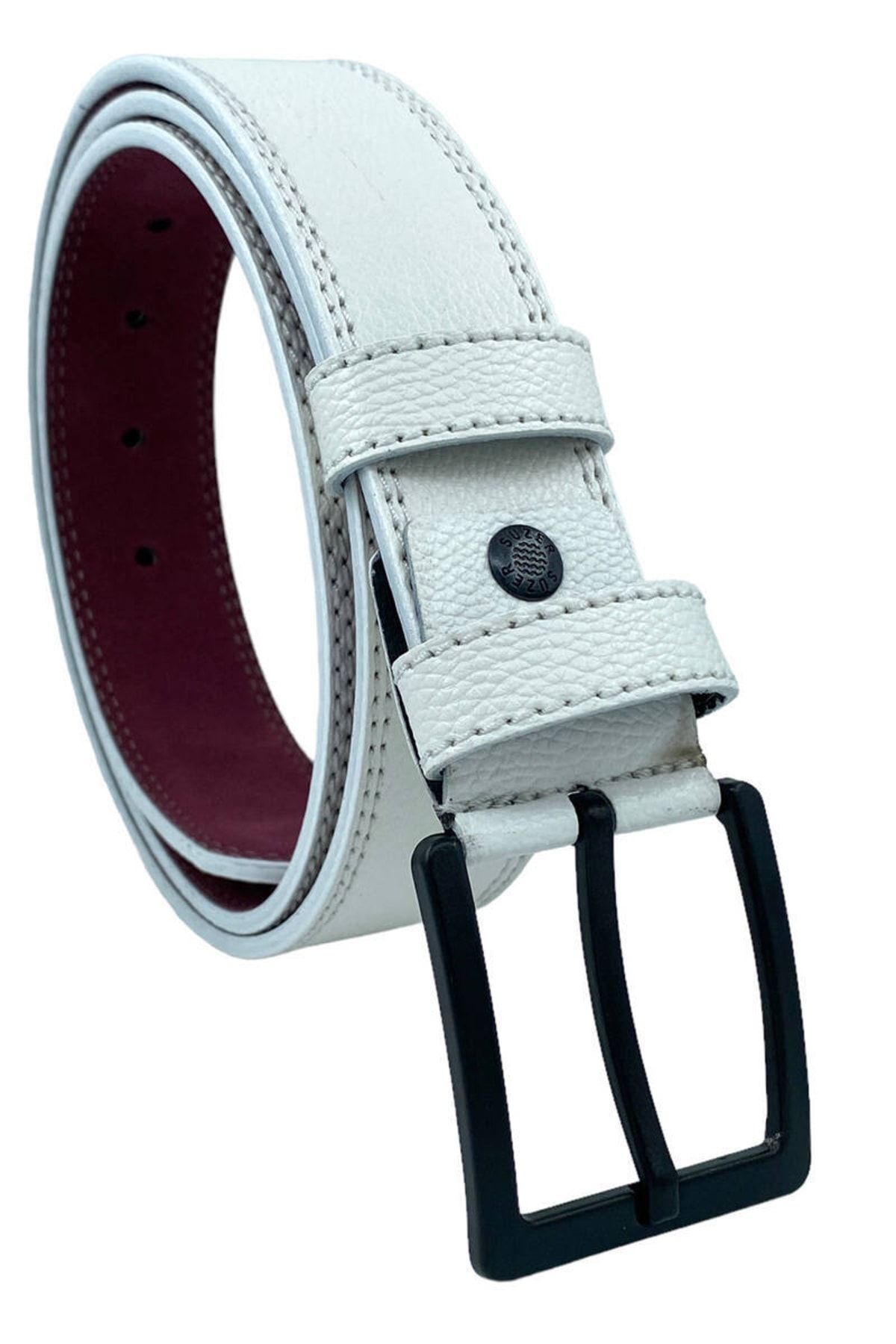 کمربند مردانه سفید Süzer Deri | TYC00156041869 اورجینال - تصویر 4