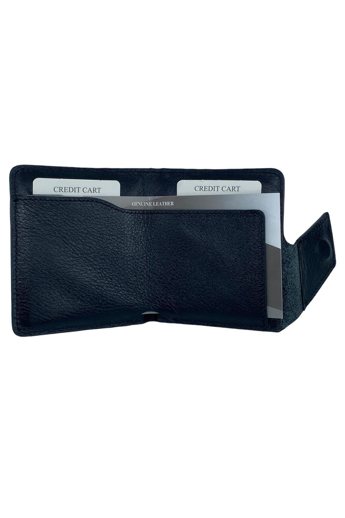 Süzer Deri-100% Genuine Leather Credit Card Holder with Paper Money Compartment and Microphone Black 3