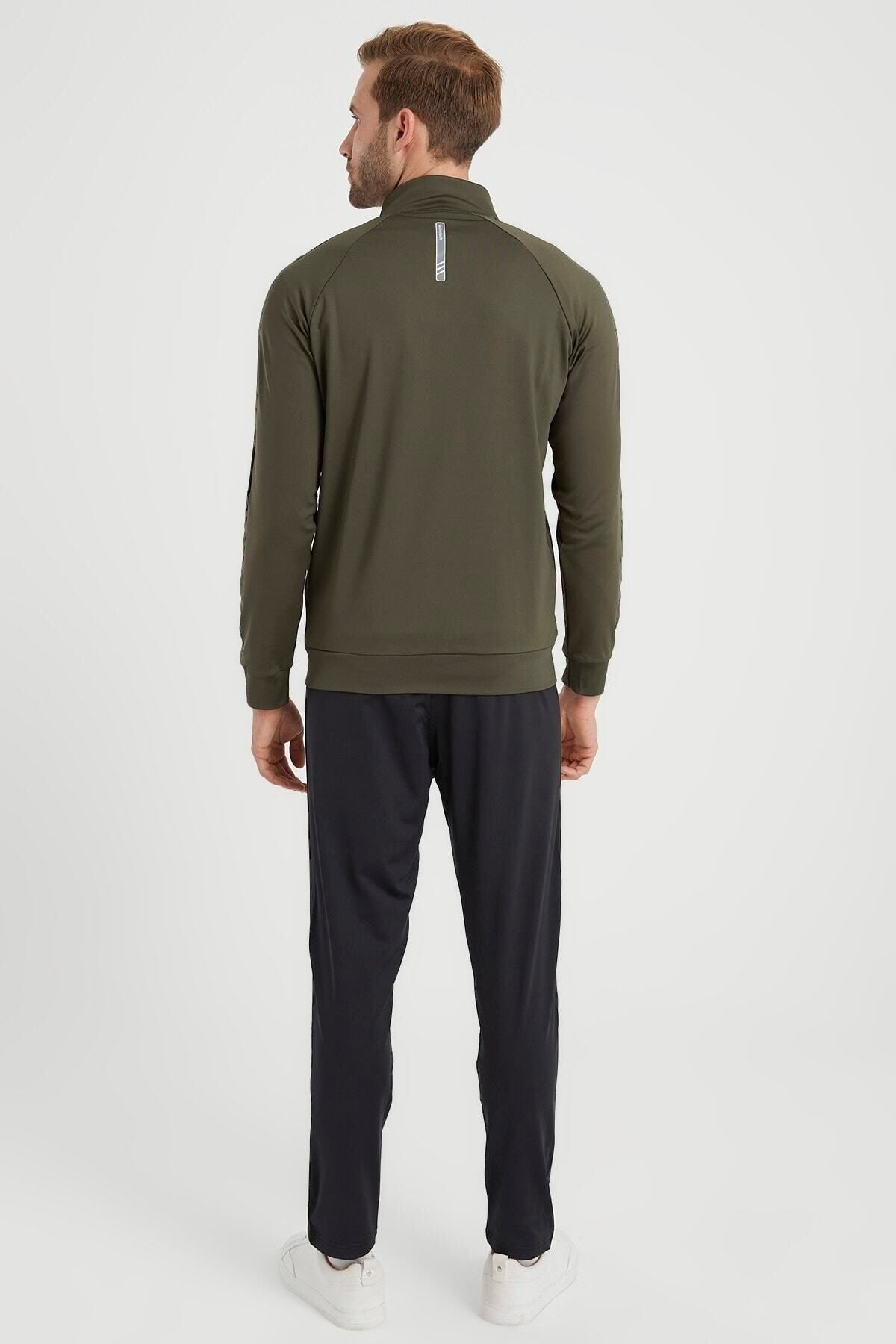 DYNAMO-Ανδρικό σετ αθλητικής φόρμας Khaki Plus Size Diver Fabric με ρίγες στα πλαϊνά 5