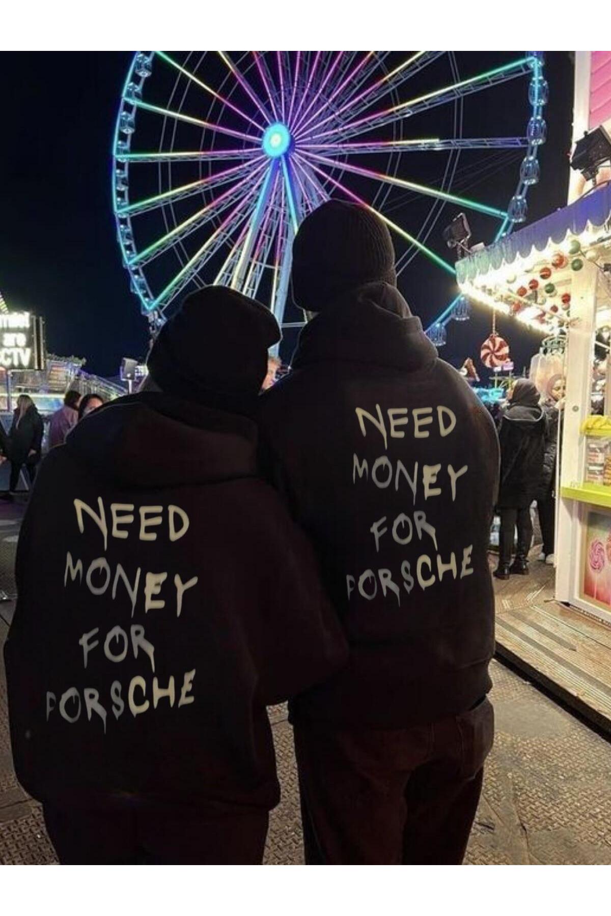 MINGALONDON Need Money For Porsche Printed Black Hooded Sweatshirt