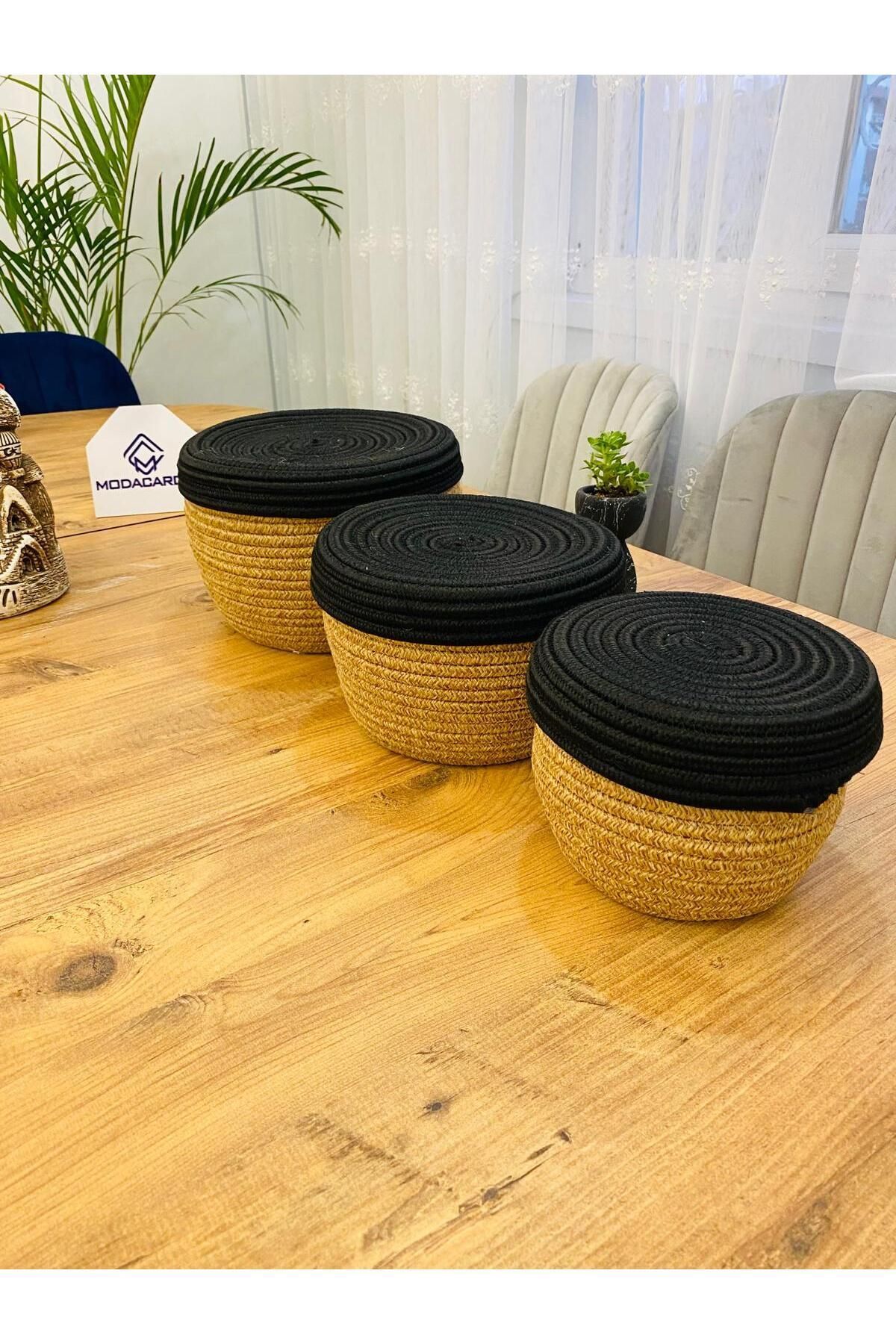 JÜTEX HOME-3-Piece Jute and Wicker Basket with Lid - Special Design, Multi-Purpose Organizer 3