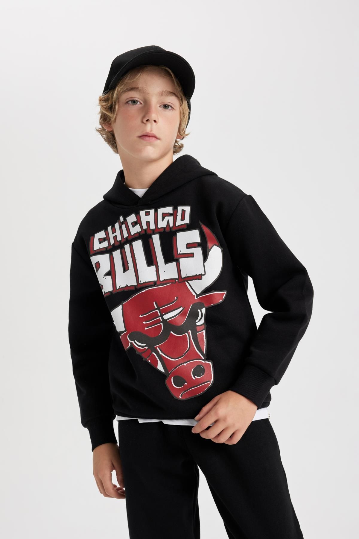 DeFacto-Hanorac cu glugă NBA Chicago Bulls pentru băieți - B4794A823WN 4