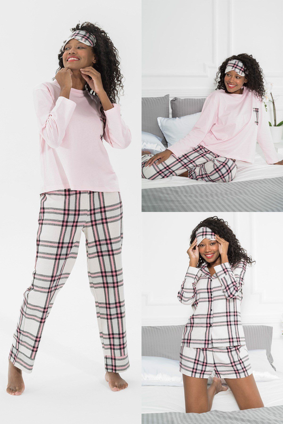 Pink plaid pajama set cheap