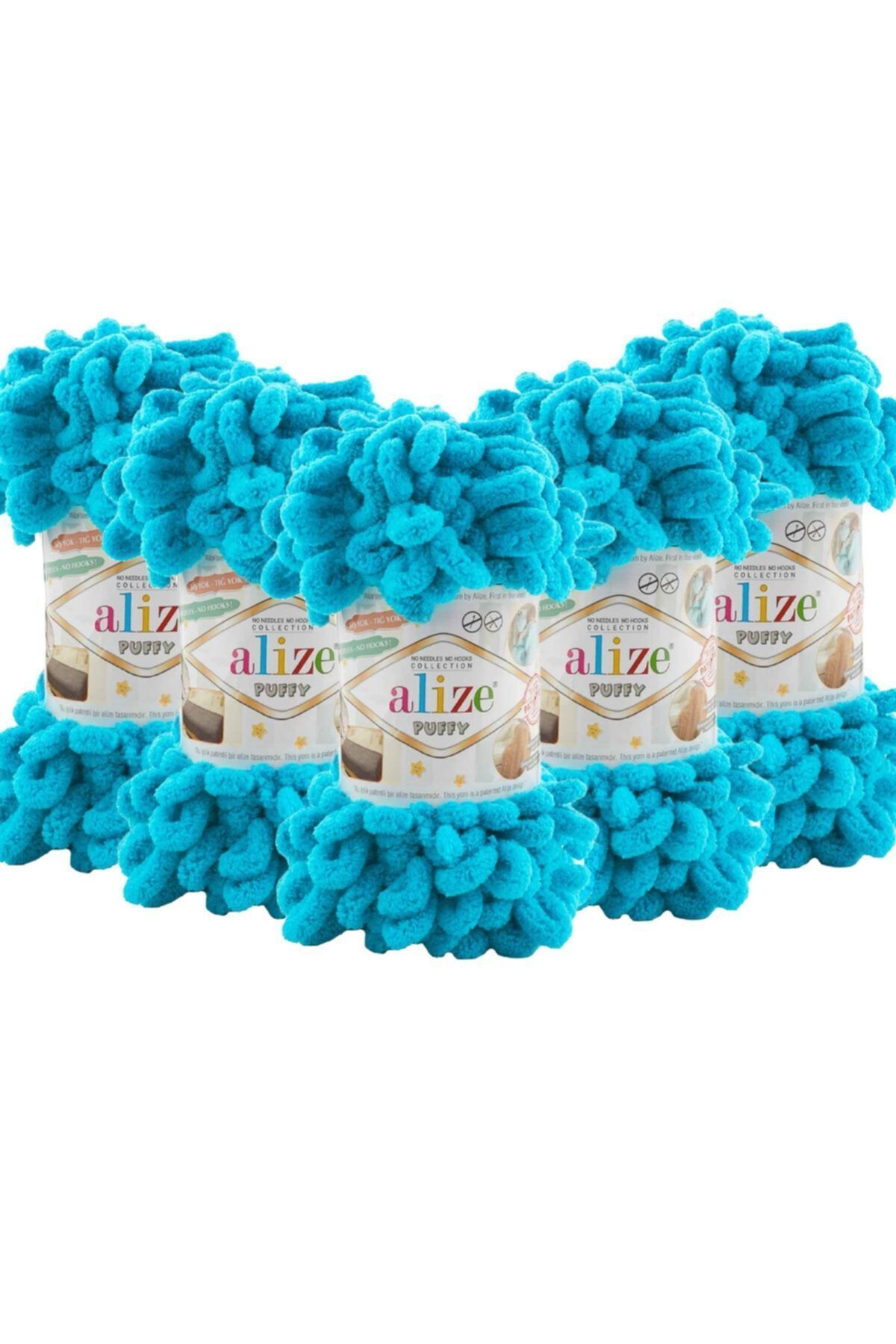 Puffy Hand Knitting Yarn 5-Pack - 746 Dark Turquoise - 100 Gr. 9 Mt. Finger Knitting Yarn