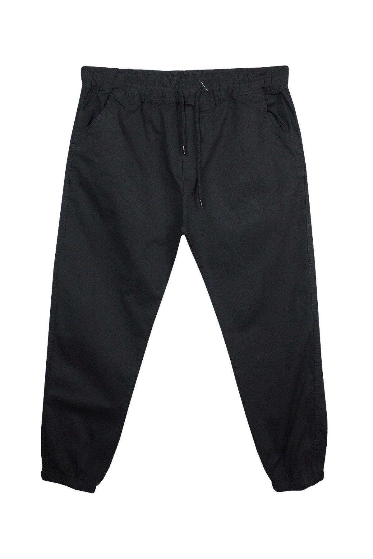 Erkek Büyük Beden 118 Kilo-180 Kilo Arası İçin Uygun Bağcıklı Gabardin Jogger Pantolon Siyah