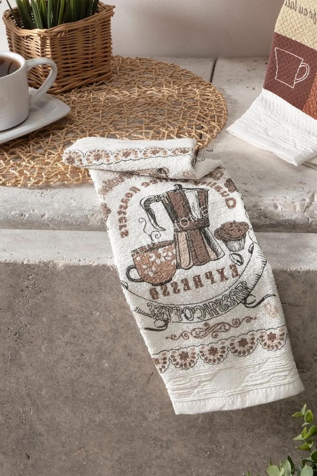 Meslina Home-30x50cm 6 Pieces Kitchen Towels - Drying Cloth and Hand Towels Printed Coffee 3