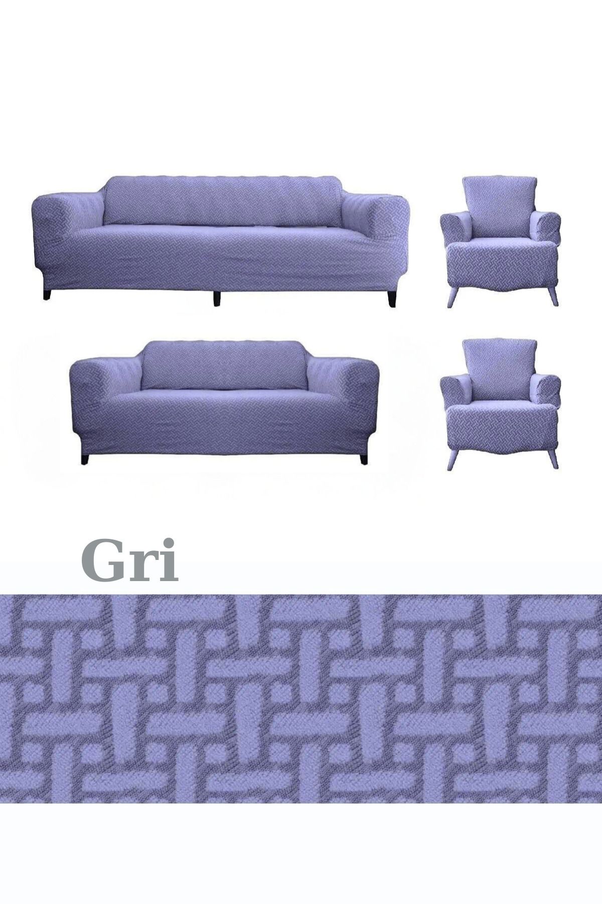 روکش مبل خاکستری 3+2+1+1 الگوی آجری مجموعه صندلی ژاکارد رو در روتختی قابل انعطاف  HEYTGAH