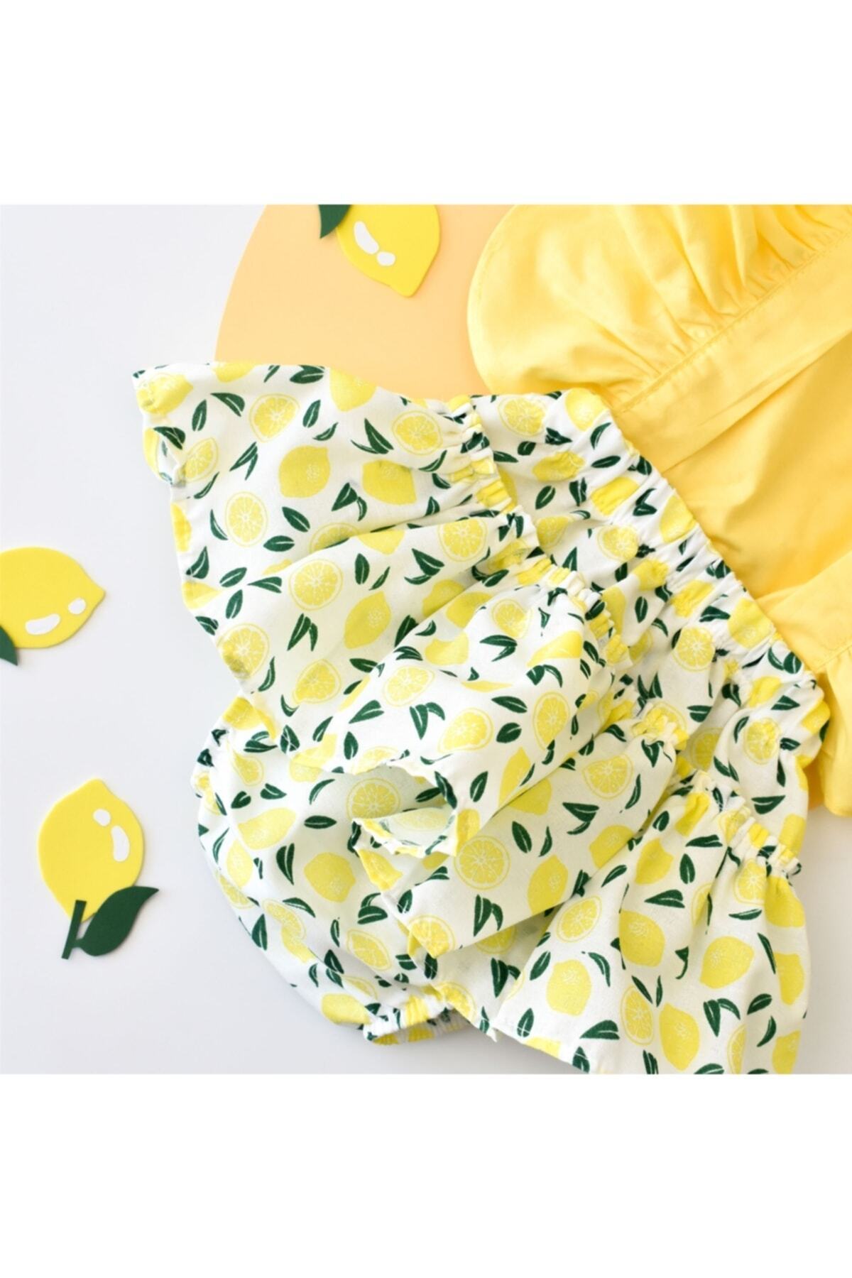 yayakids Kız Bebek Limon Desen Poplin Fırfır Salopet fotoğrafı 2 (önizleme)