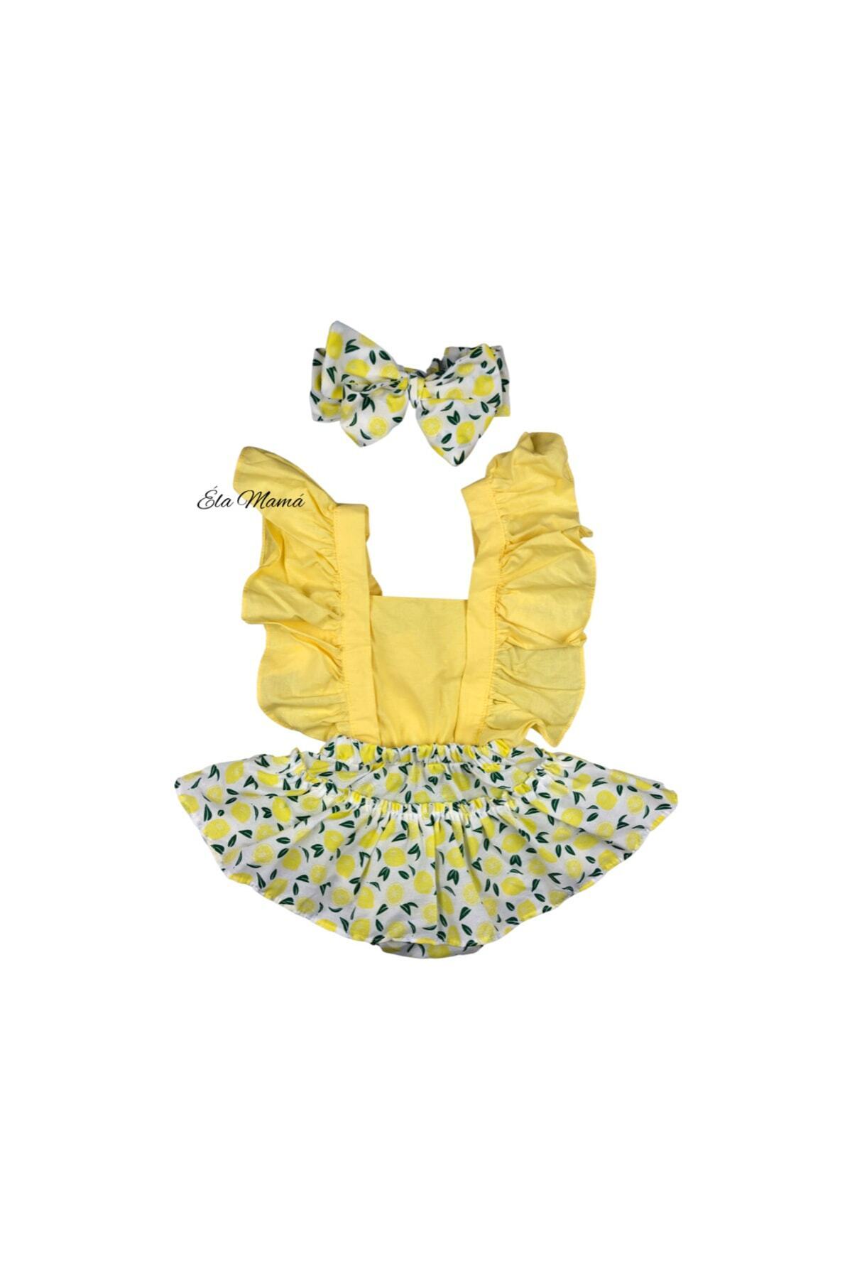 ELA MAMA Éla Mamá Kız Bebek Limon Desen Salopet Bandana fotoğrafı 2 (önizleme)