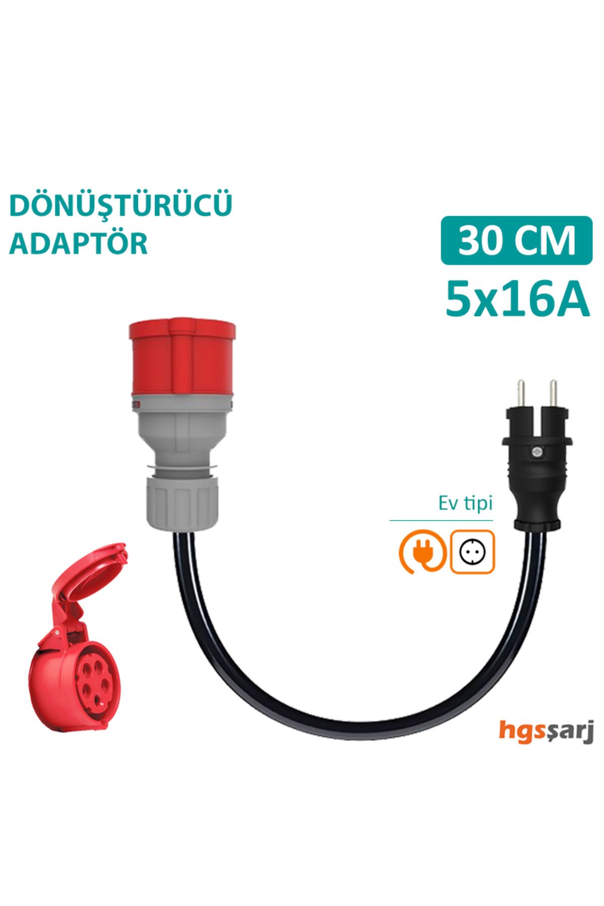hgsşarj 5x16a 380v Ile Çalışan Cihazınızı, 220v Ev Tipi Prize Bağlar. Elektrikli Araç Dönüştürücü
