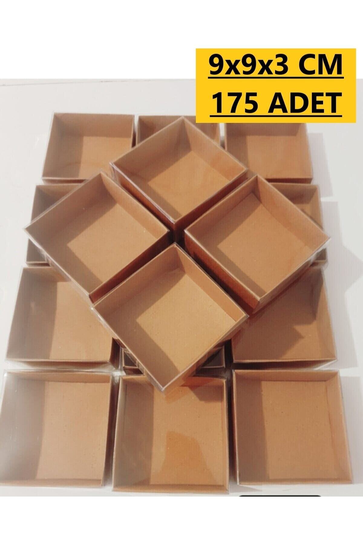 Genel Markalar 175 Adet 9x9x3 Cm Asetat Kapaklı Kraft Kutu Düğün Nişan Kına Hediyelik Kutu