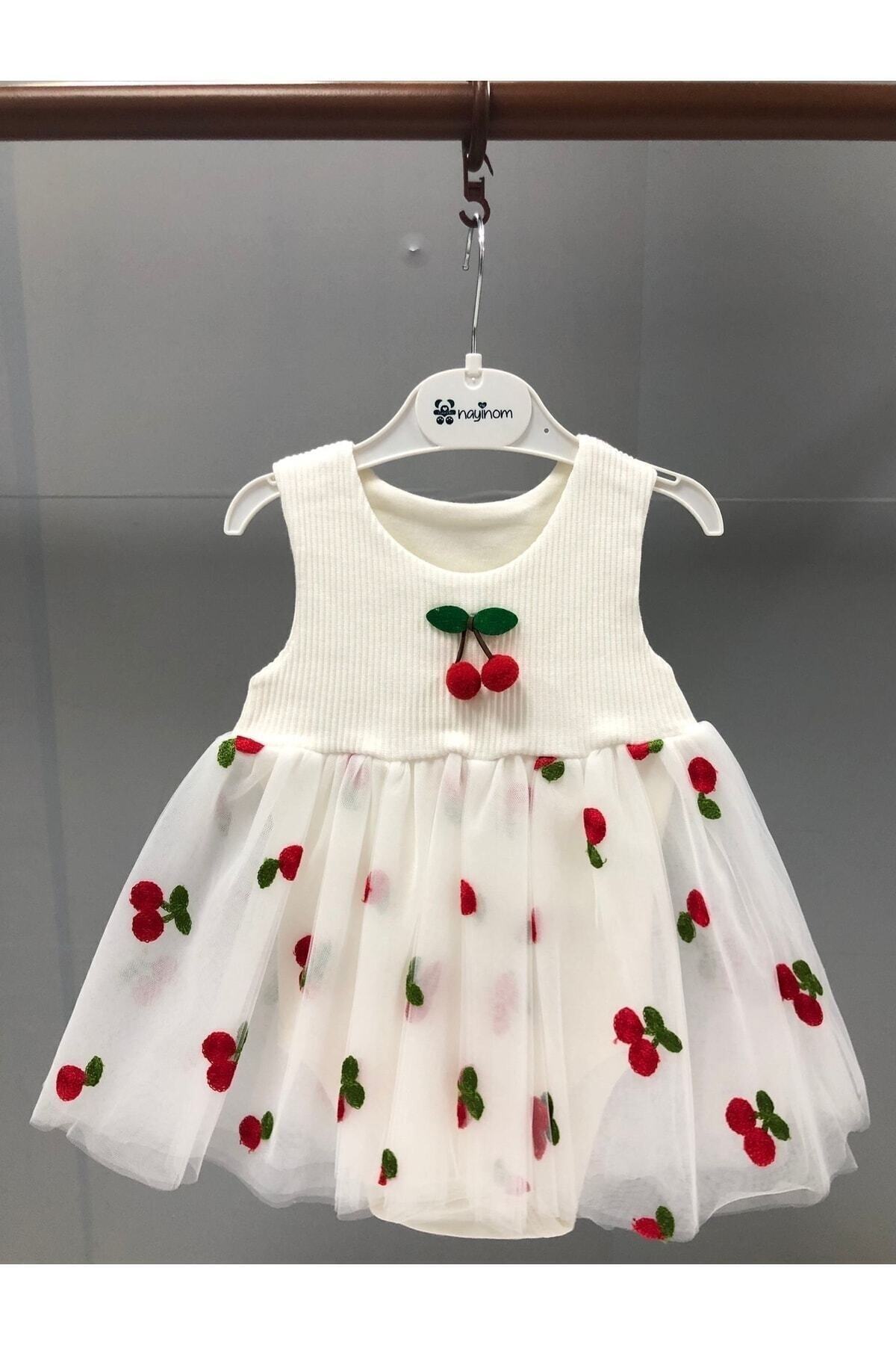 tinitins Yenidoğan Kirazlı Bandanalı Tüllü Çıtçıtlı Badi Elbise fotoğrafı 2 (önizleme)