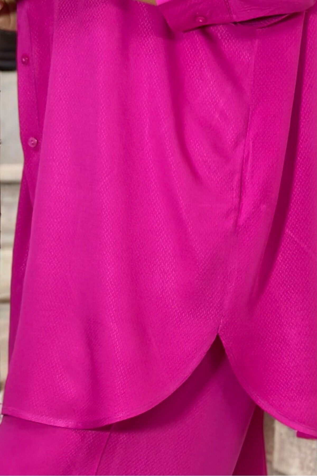 yagmurberen-Cotton Satin Shirt and Lace-up Pants Set - Plus Size, Buttoned Front 7