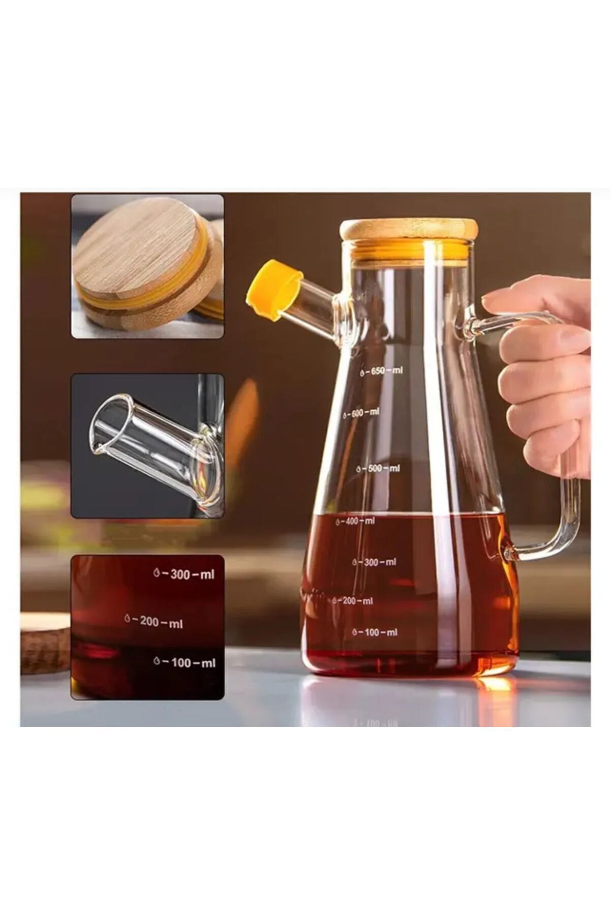 RUBY BOROSILICATE DRIP-PROOF BAMBOO LID OIL BOWL (900ML)