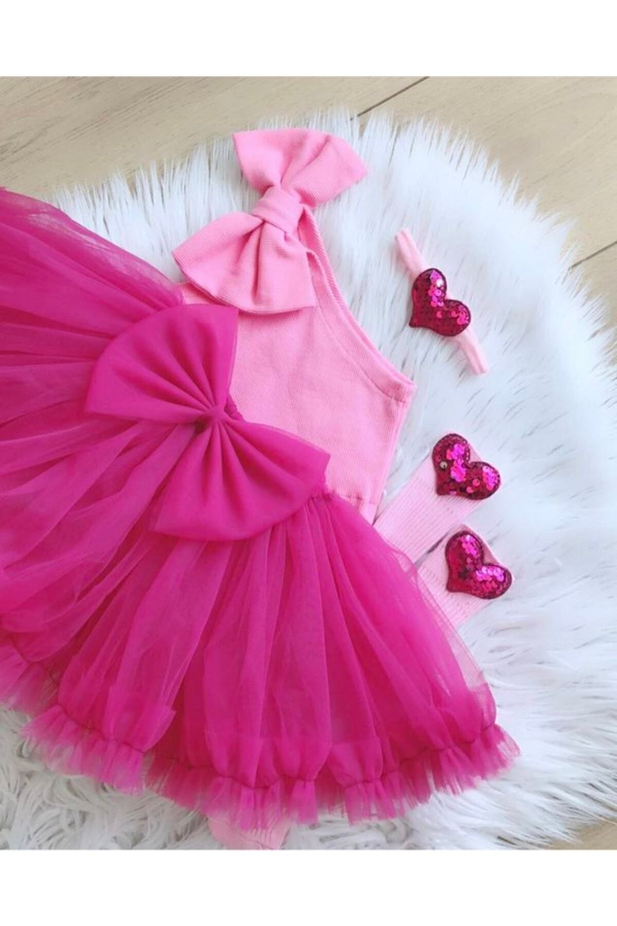 Kokosh kidss Fuşya Tütü Etek Crop Bandana Ve Çorap Seti fotoğrafı 3 (önizleme)