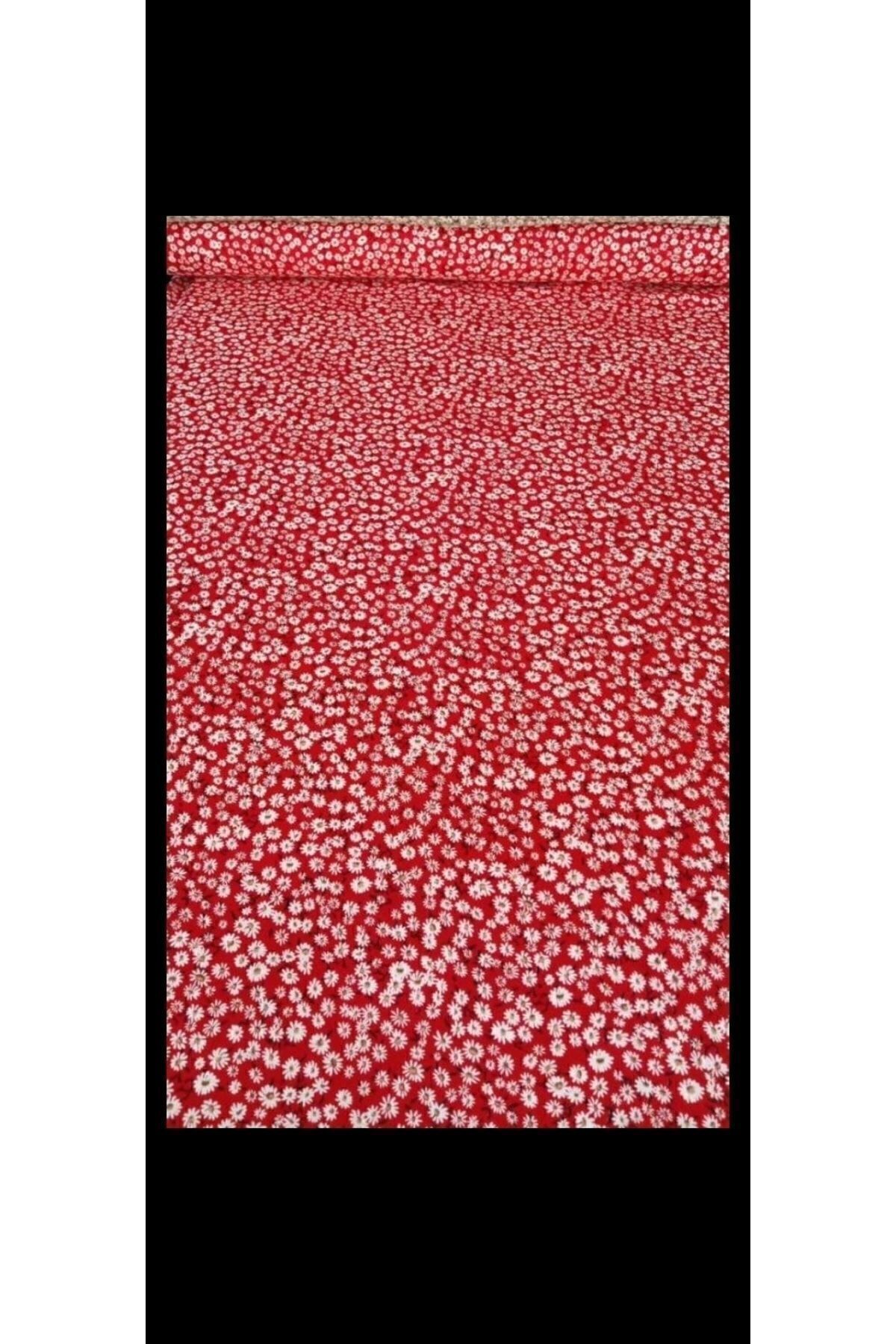 GENÇ MODA-Red Heart Patterned Summer Viscose Midi Dress 7