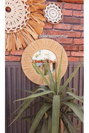 dekorasyoncunuz el yapımı bohem model rafya duvar aynası