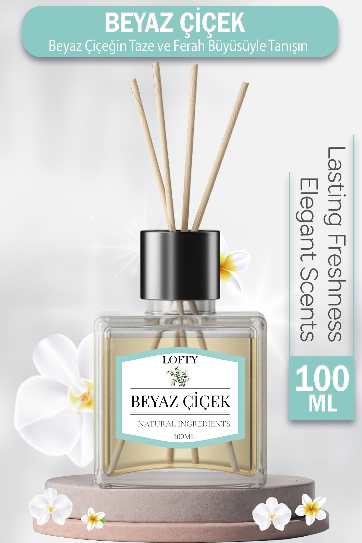 Lofty Beyaz çiçek Çubuklu Oda Kokusu Uçucu Yağ Reed Diffuser Banyo ...