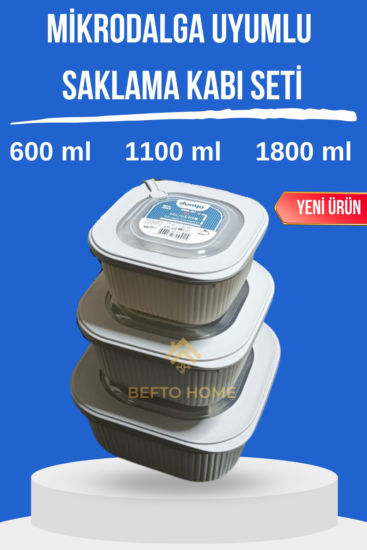 BEFTO HOME-3-Piece Freezer and Microwave Storage Container Set - 600 Ml, 1100 Ml, 1800 ml 1