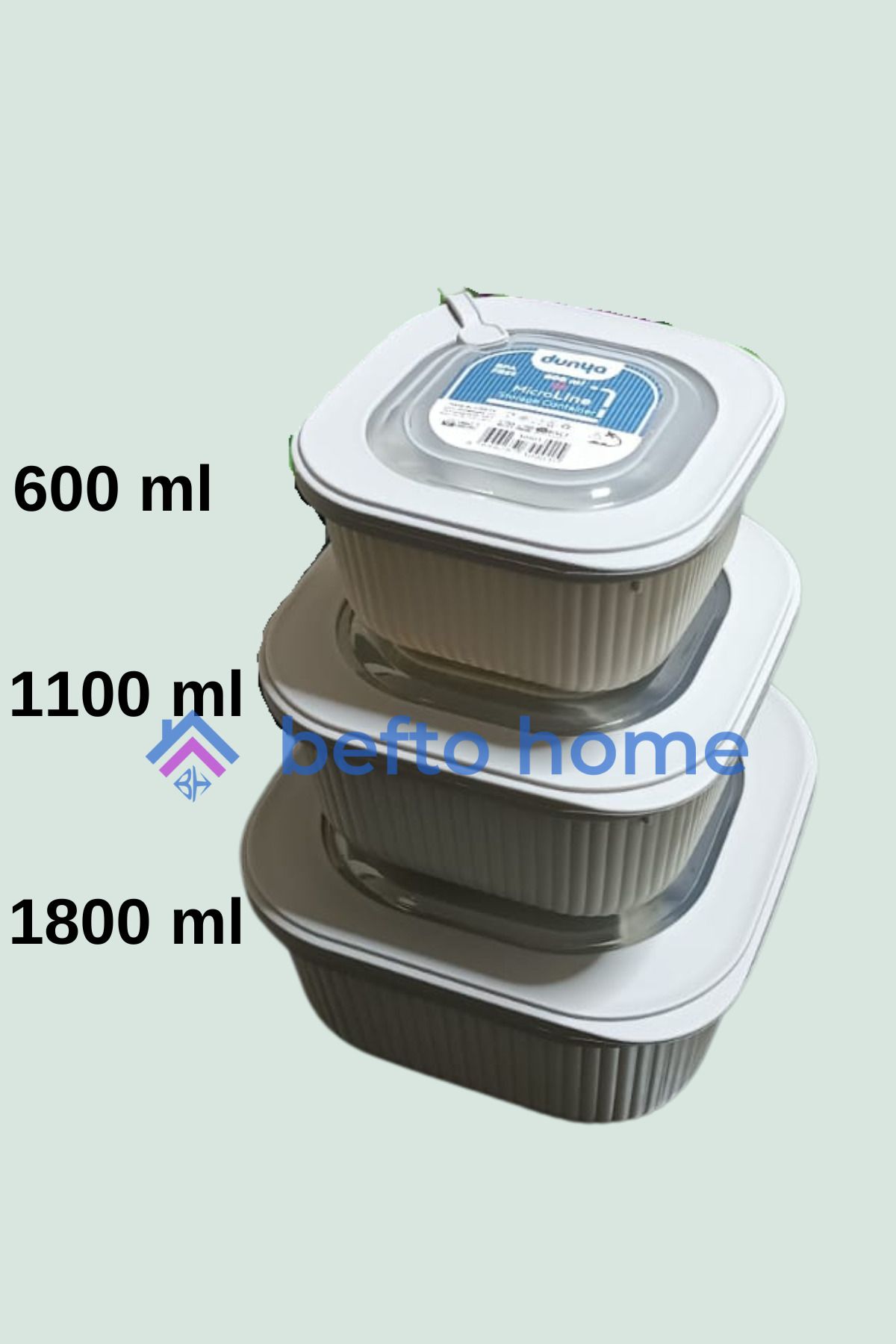 BEFTO HOME-3-Piece Freezer and Microwave Storage Container Set - 600 Ml, 1100 Ml, 1800 ml 7