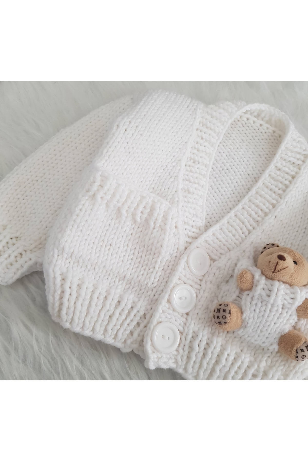 El örgüsü Ayıcıklı El Örgüsü Unisex Bebek Çocuk Hırka fotoğrafı 3 (önizleme)