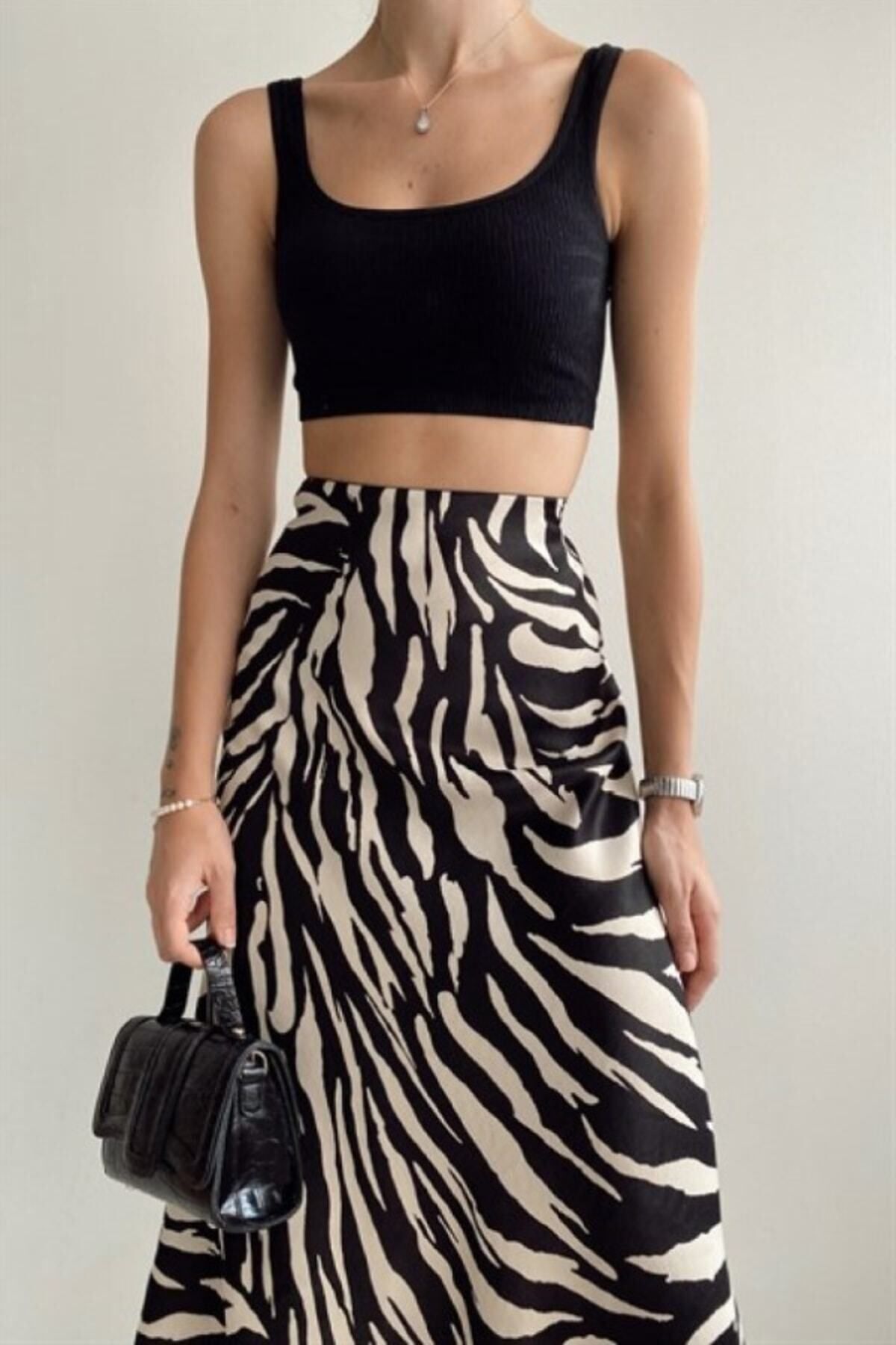 ZF BUTİK-Μίντι φούστα σατέν Viscose Pattern Zebra 6