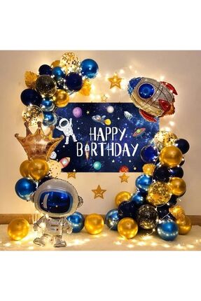 Bkmc Uzay Roket Astronot Balonlar Garland Kemer Seti Ile Led Işıklı Doğum Gün...