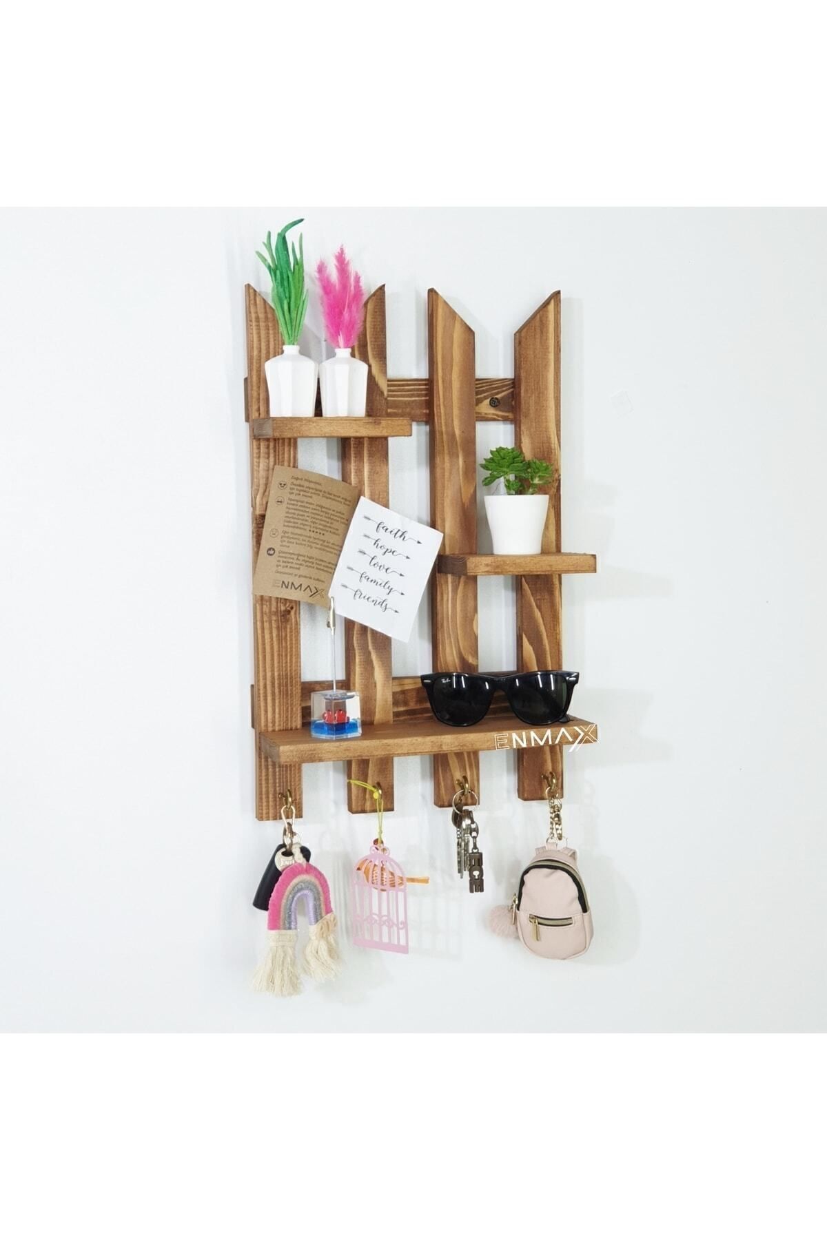 Dekoratif Çit Anahtarlık Doğal Çam Ağacı 4 Kancalı (Yükseklik 45 cm X Genişlik 35 cm X Derinlik 9 cm)