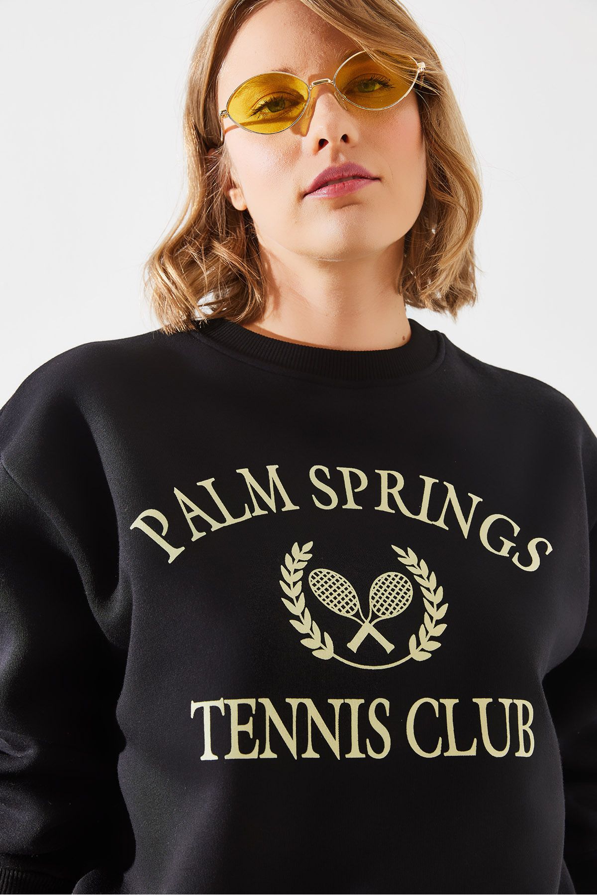 Bianco Lucci Palm Springs Tennis Vintage College Sweatshirt Three Thread Raster Mbhs002 60601002 Trendyol