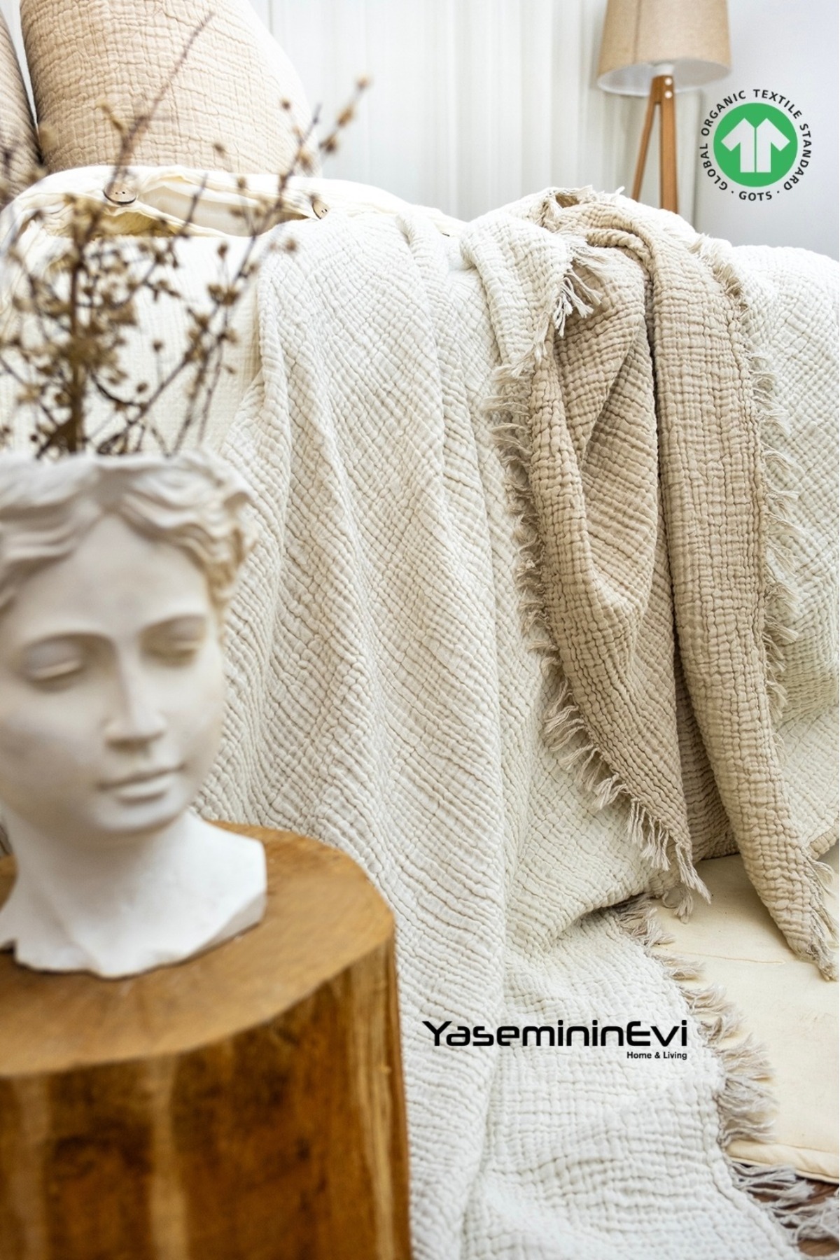 YASEMİNİNEVİ Müslin / Vizon Renk / Tek Kişilik Yatak Örtüsü / Pike Takımı ( 1 Yastık Kılıflı )